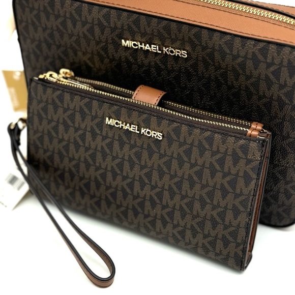 Michael Kors Large EW Crossbody Bag & Large Double Zip Wallet Brown - Picture 10 of 12